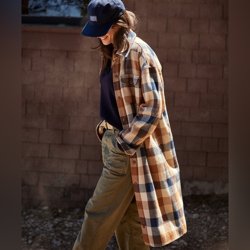 Outerknown Plaid Long Coat in Sahara Desert Plaid size Small - Picture 6 of 6